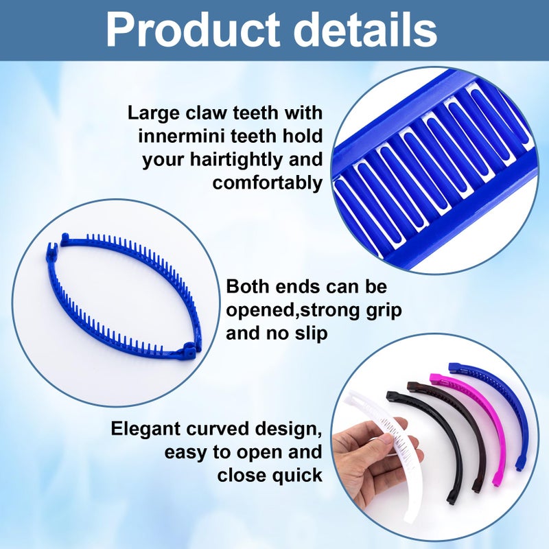 SmallCat 5pcs Large Banana Hair Clips for Women, Strong Claw Clip Hair Barrettes, Vintage Non-Slip Double Combs Hair Accessories for Thick, Long, Curly Hair -Black, Brown, Blue, Pink, White - Image 3